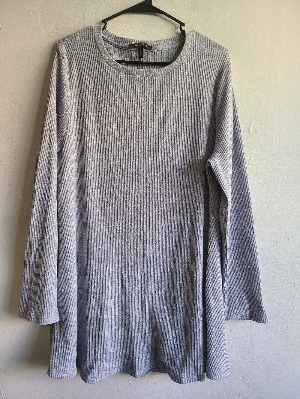 Women's XL blue/gray heather ribbed long sleeve tunic flared dress